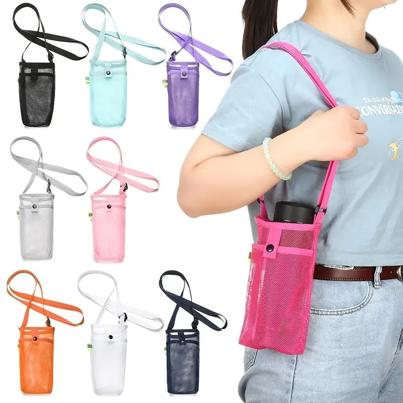 2-Pack Water Bottle Sling Bag - Crossbody Carrier With Strap For Hiking, Walking & Sports | Black + Pink
