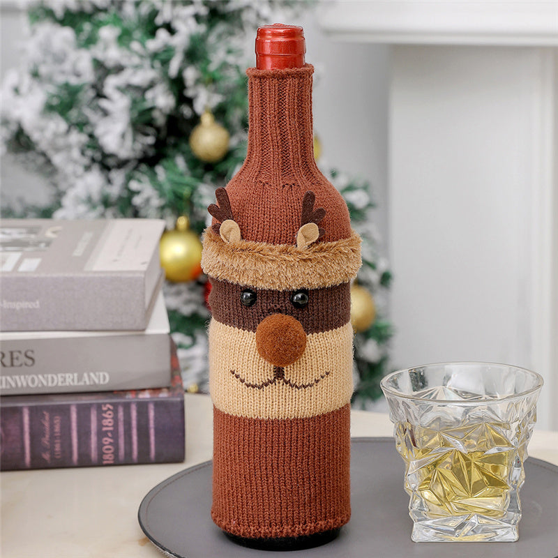 Christmas Knit Sweater Wine Bottle Cap Cover Santa Deer Table Decorations