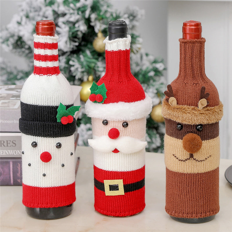 Christmas Knit Sweater Wine Bottle Cap Cover Santa Deer Table Decorations