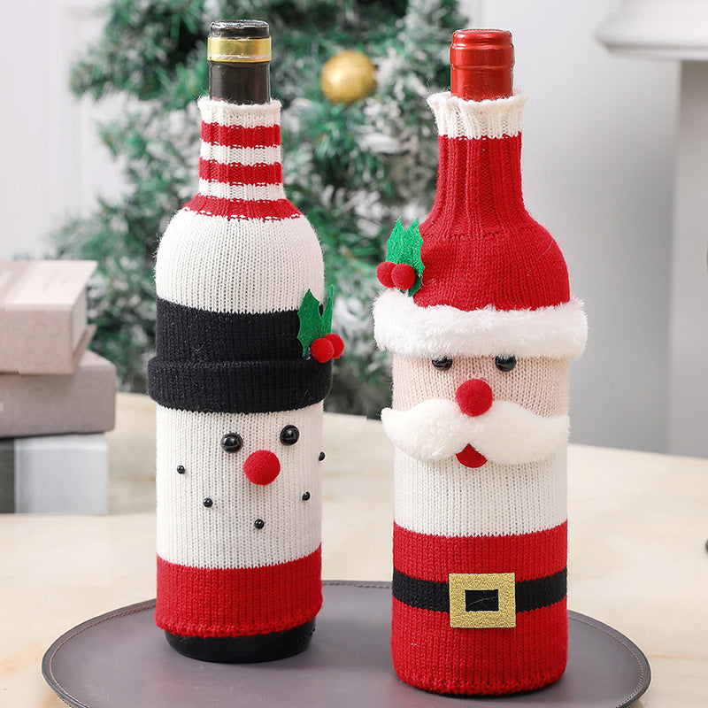 Christmas Knit Sweater Wine Bottle Cap Cover Santa Deer Table Decorations