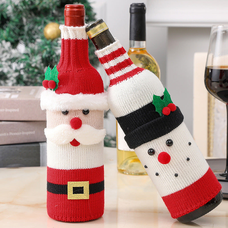 Christmas Knit Sweater Wine Bottle Cap Cover Santa Deer Table Decorations