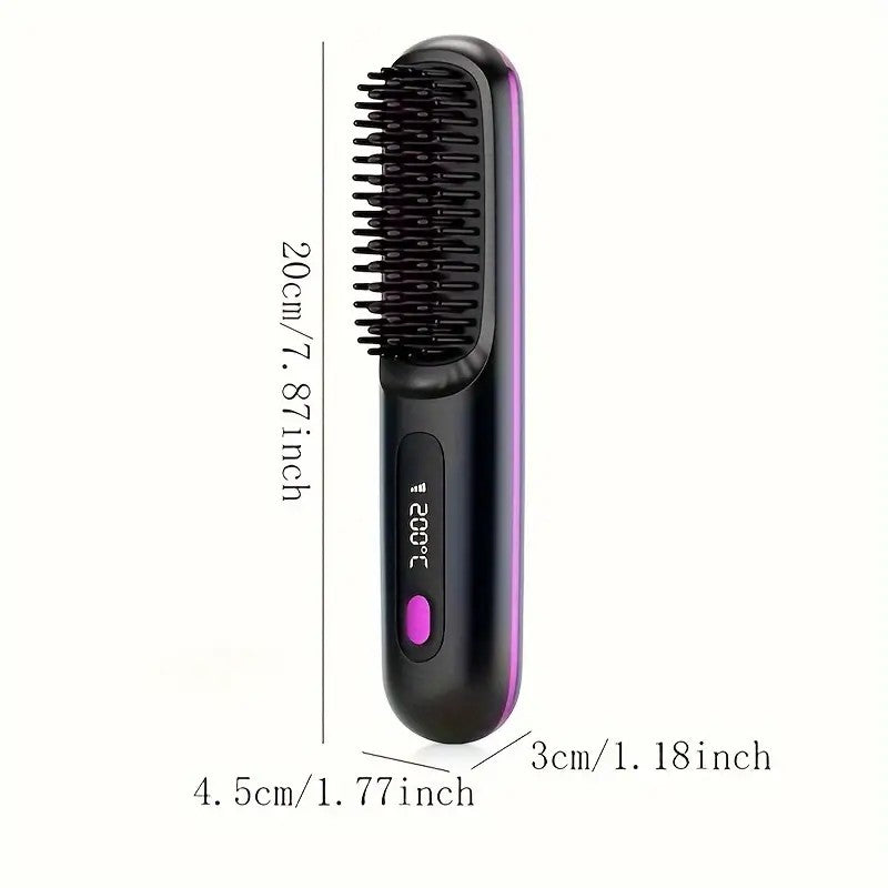 Cordless Three-Setting Hair Straightener Brush Comb with LCD Display