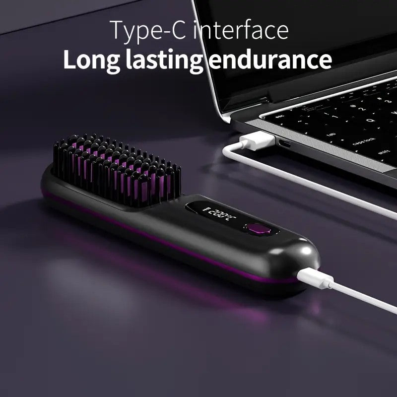 Cordless Three-Setting Hair Straightener Brush Comb with LCD Display