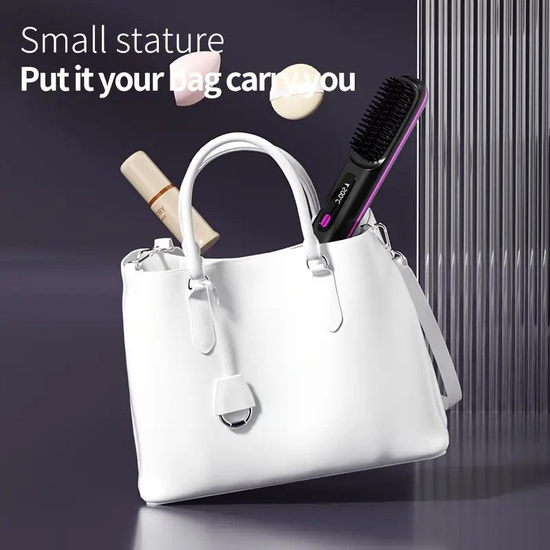 Cordless Three-Setting Hair Straightener Brush Comb with LCD Display
