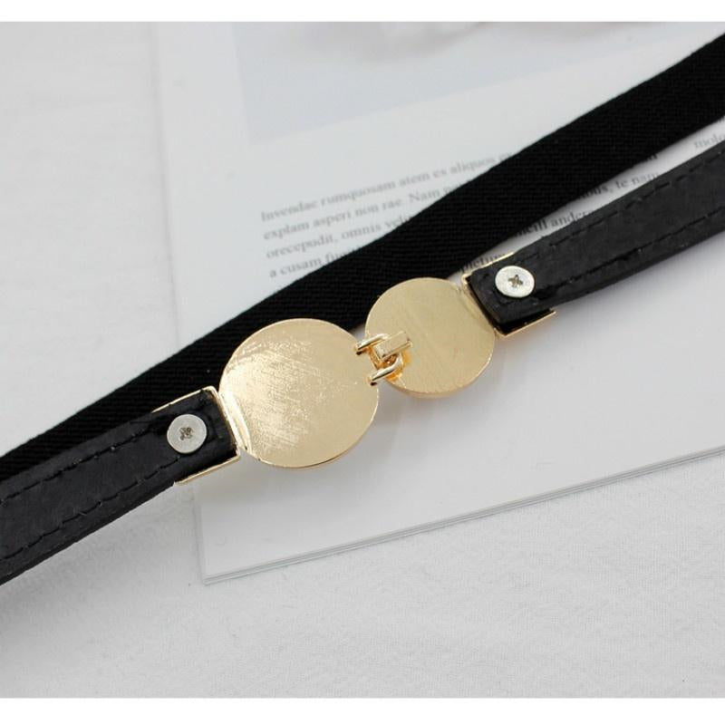 Women Skinny Elastic Waist Belt Pearl Buckle Thin Belt for Dresses