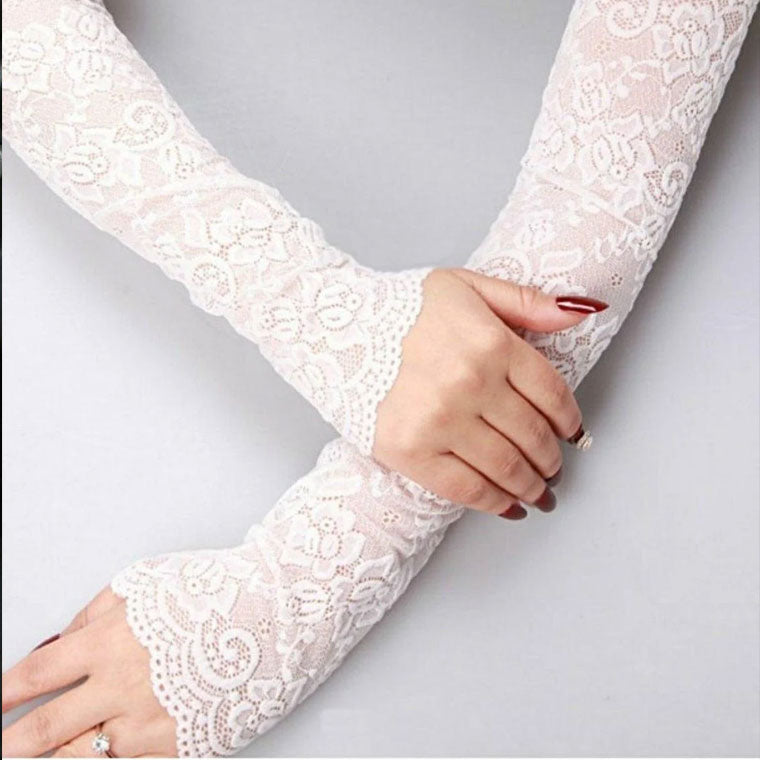 Women's Lace Gloves Fingerless Arm Sleeve Long Thin Sun Protection