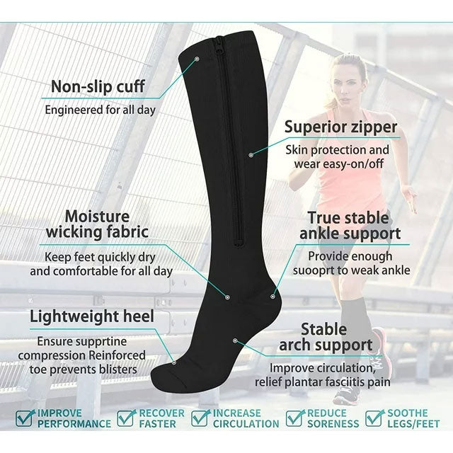 Zipper Compression Socks Support Sports Stockings for Men and Women