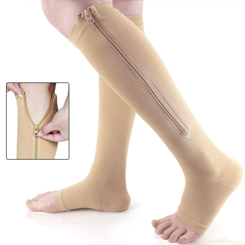 2 Pair Zipper Compression Socks for Women Men Open Toe Compression Socks  Easy on