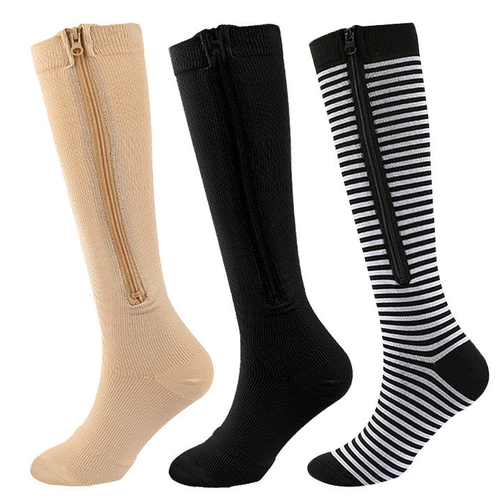 Unisex Zipper Medical Compression Socks – High Knee Support Stockings, Adjustable