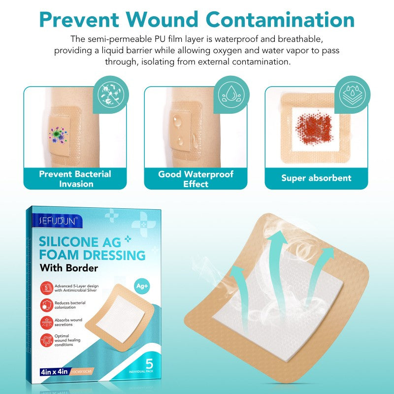 Silicone Foam Dressing Ag Sterile Wound Bandage with Waterproof Gentle Adhesive Border