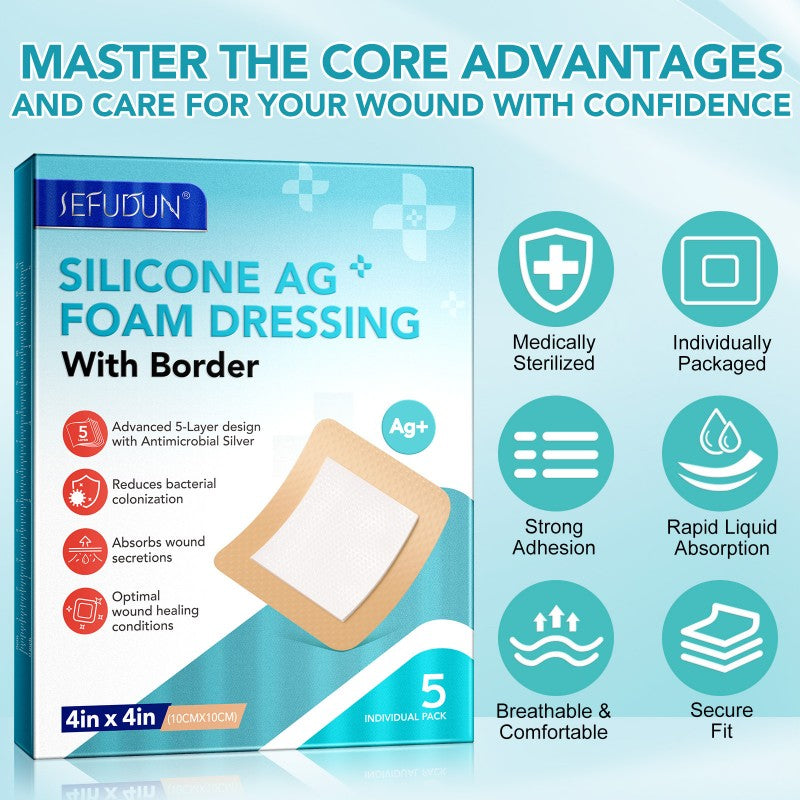 Silicone Foam Dressing Ag Sterile Wound Bandage with Waterproof Gentle Adhesive Border