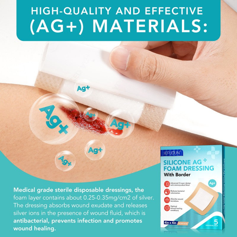 Silicone Foam Dressing Ag Sterile Wound Bandage with Waterproof Gentle Adhesive Border