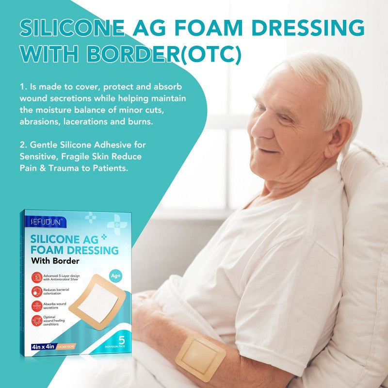 Silicone Foam Dressing Ag Sterile Wound Bandage with Waterproof Gentle Adhesive Border
