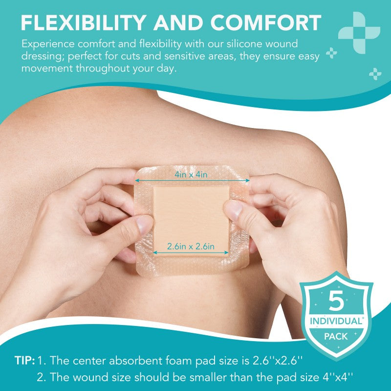 Silicone Foam Dressing Ag Sterile Wound Bandage with Waterproof Gentle Adhesive Border