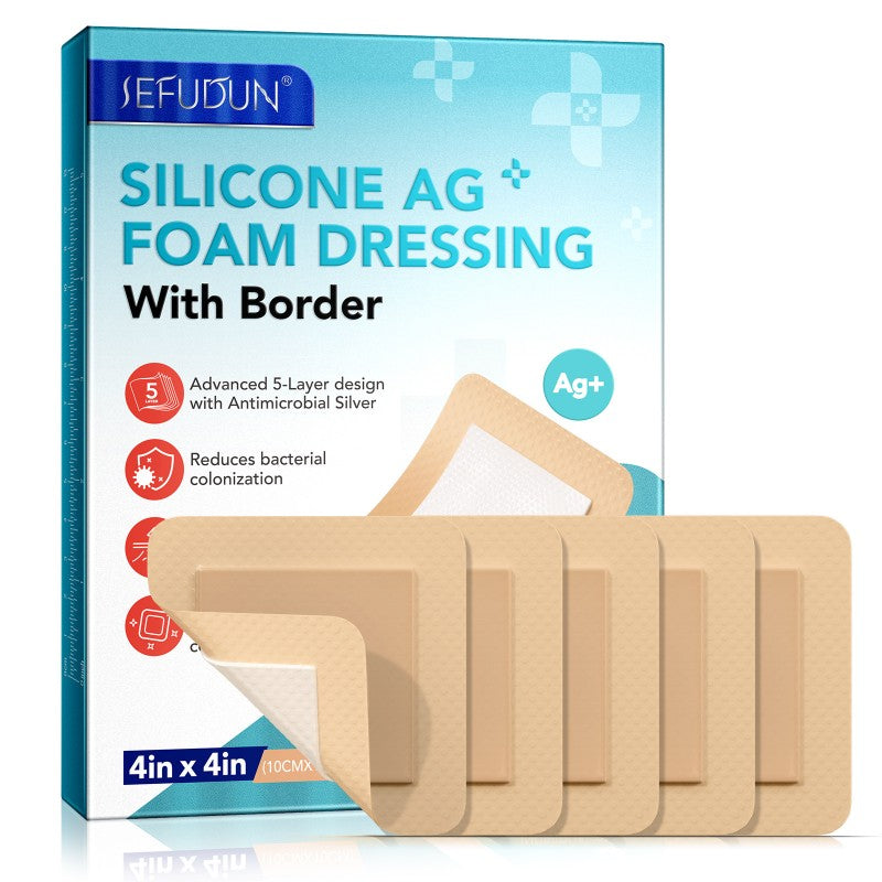 Silicone Foam Dressing Ag Sterile Wound Bandage with Waterproof Gentle Adhesive Border