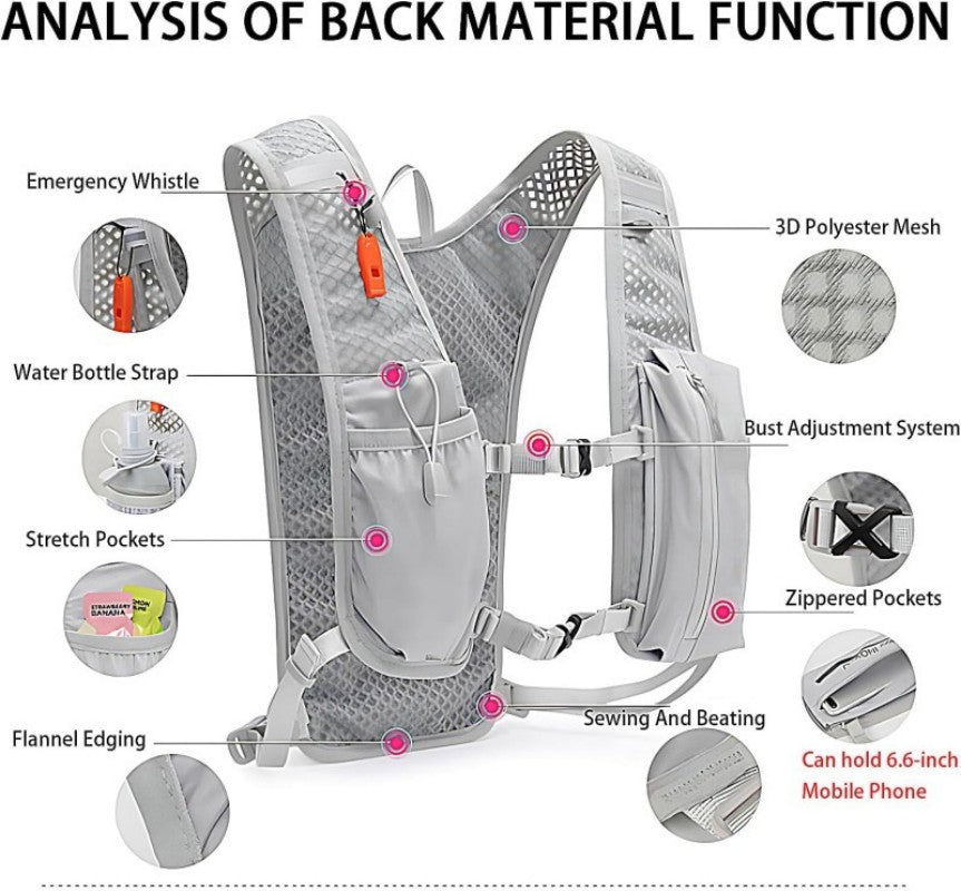 Hydration Running Water Vest Backpack for Hiking, Trail Marathon Race