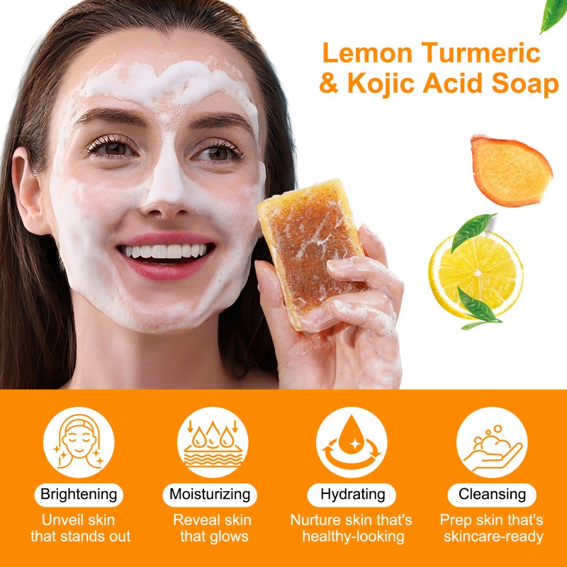 Lemon Turmeric Kojic Acid Soap Bar, Turmeric Face and Body Soap
