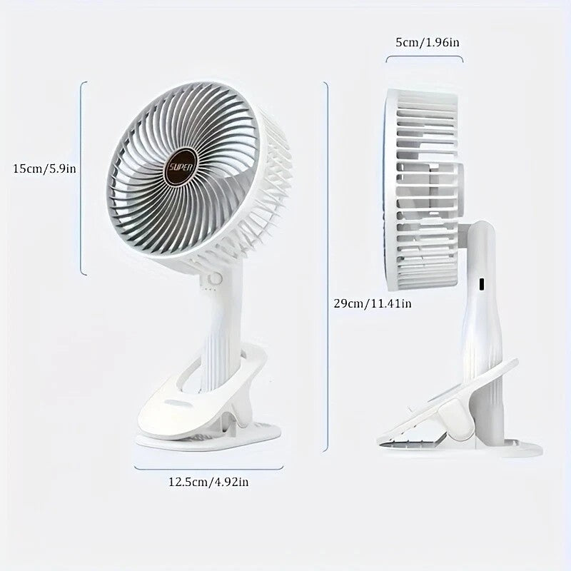 Portable Mini Clip on Fan, 3 Speed Rechargeable Small USB Desk Fan