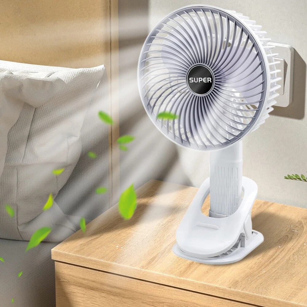 Portable Mini Clip on Fan, 3 Speed Rechargeable Small USB Desk Fan