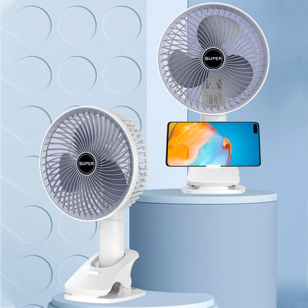 Portable Mini Clip on Fan, 3 Speed Rechargeable Small USB Desk Fan