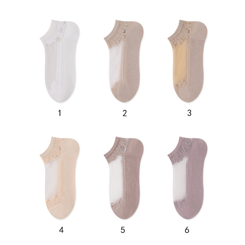 5Pcs Women’s Sheer Crystal Glass Breathable Ankle Socks