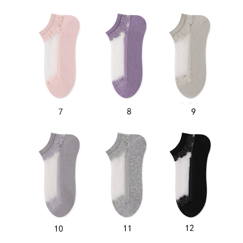 5Pcs Women’s Sheer Crystal Glass Breathable Ankle Socks