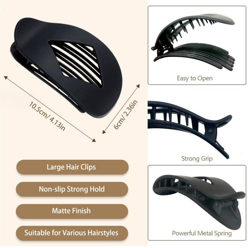 2pcs Small Flat Claw Clips for Women Stylish Curved Blliptical Flat Hair Clips Non-Slip