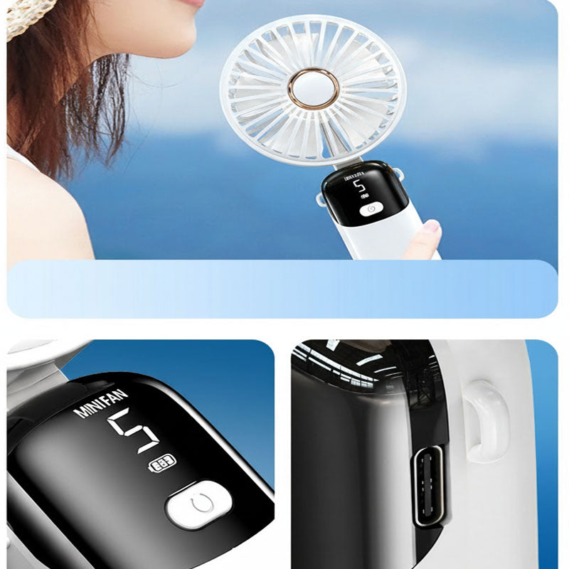 USB Handheld Mini Fan Foldable Neck Hanging Fans 5 Speed USB Rechargeable