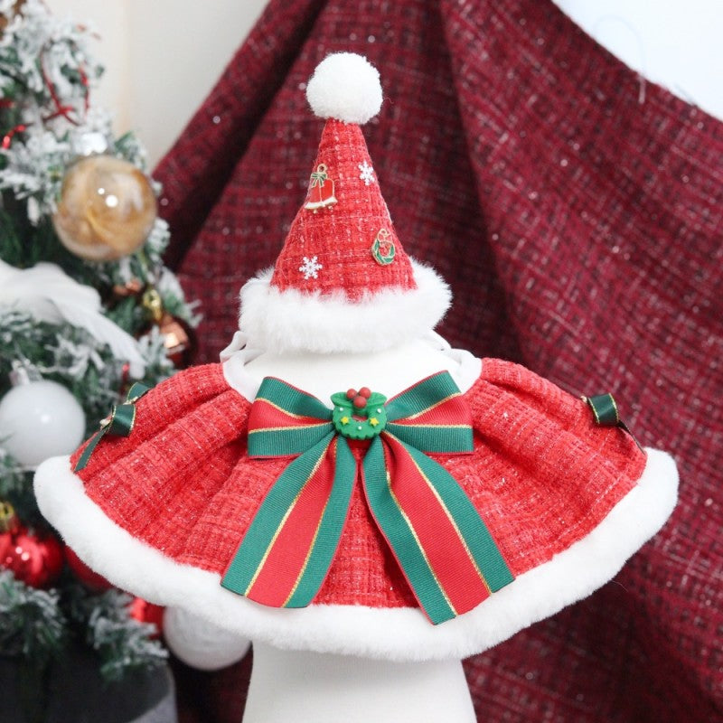 Pet Costume Set Santa Hat and Cloak for Cats Small Dogs Pet Christmas Outfit