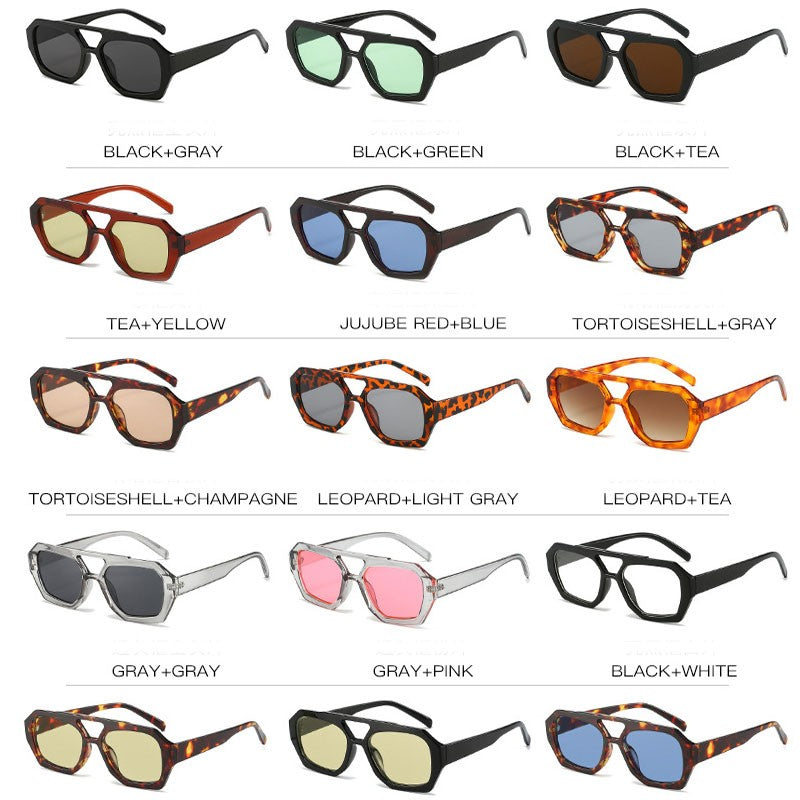 Trendy Hexagonal Aviator Sunglasses Women Men Hexagon Square Sun Glasses ﻿