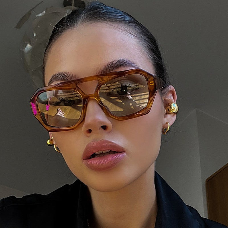 Trendy Hexagonal Aviator Sunglasses Women Men Hexagon Square Sun Glasses ﻿
