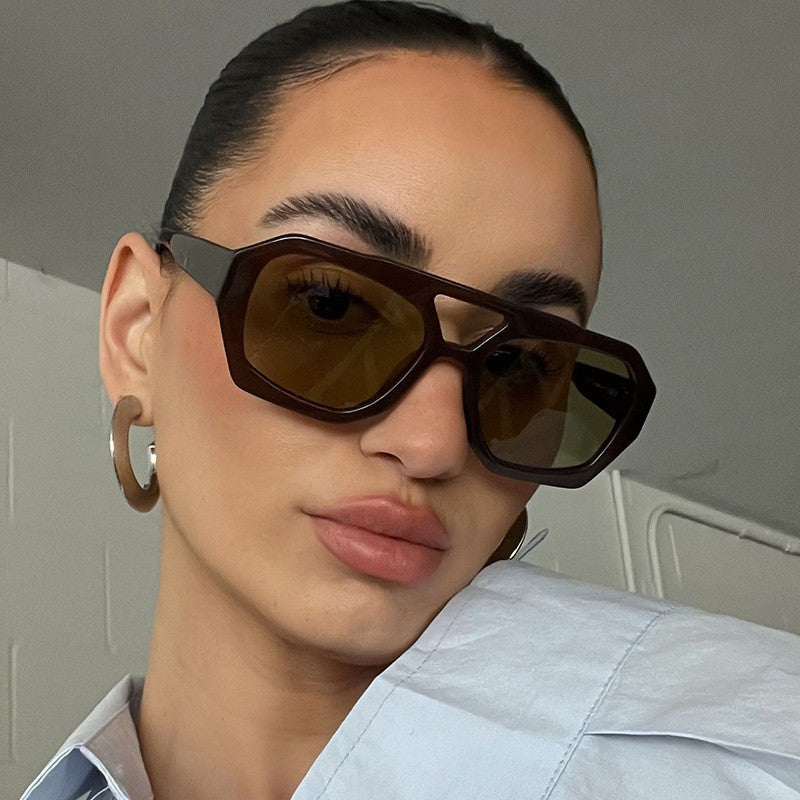 Trendy Hexagonal Aviator Sunglasses Women Men Hexagon Square Sun Glasses ﻿