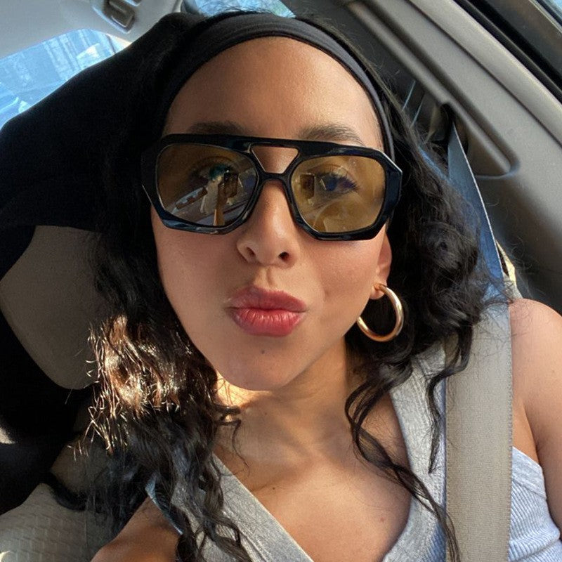 Trendy Hexagonal Aviator Sunglasses Women Men Hexagon Square Sun Glasses ﻿