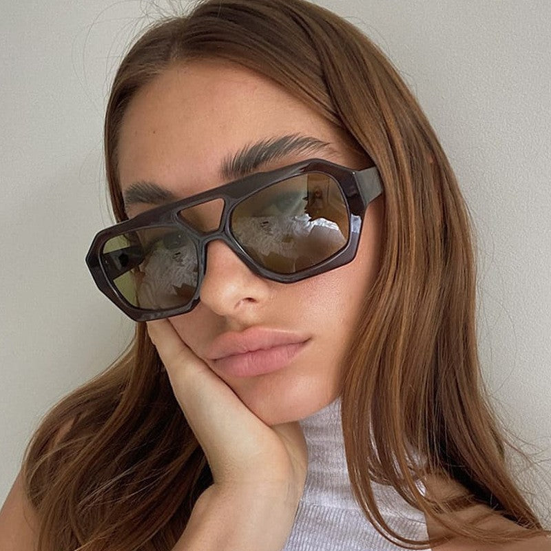 Trendy Hexagonal Aviator Sunglasses Women Men Hexagon Square Sun Glasses ﻿