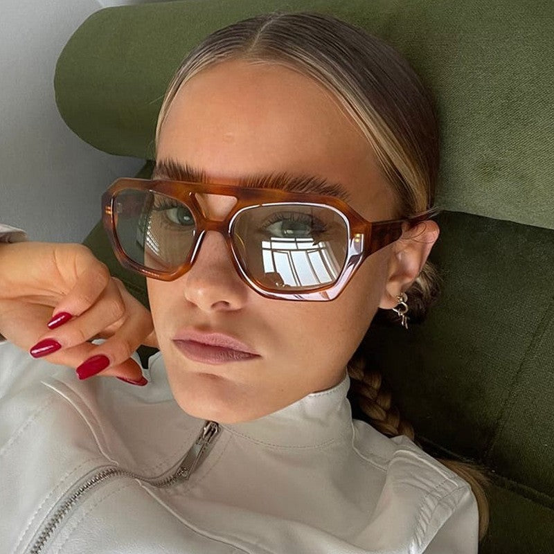 Trendy Hexagonal Aviator Sunglasses Women Men Hexagon Square Sun Glasses ﻿
