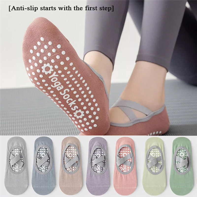 Womens Non-Slip Yoga Grip Trampoline Socks Pilates Gym Sport Fitness Ballet Dance Trainer