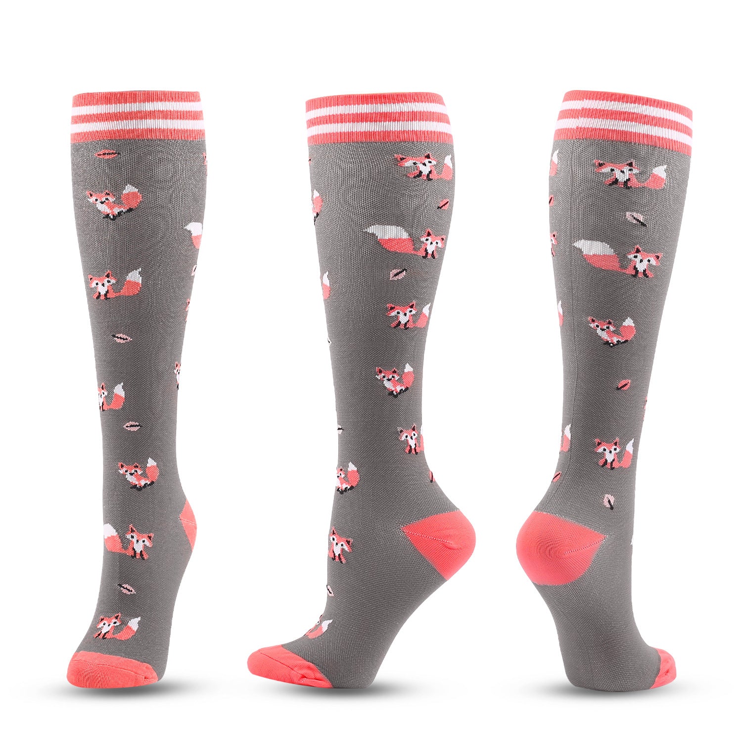 6 Pairs Knee-High Compression Socks Animal Cartoon Pattern Sports Stockings