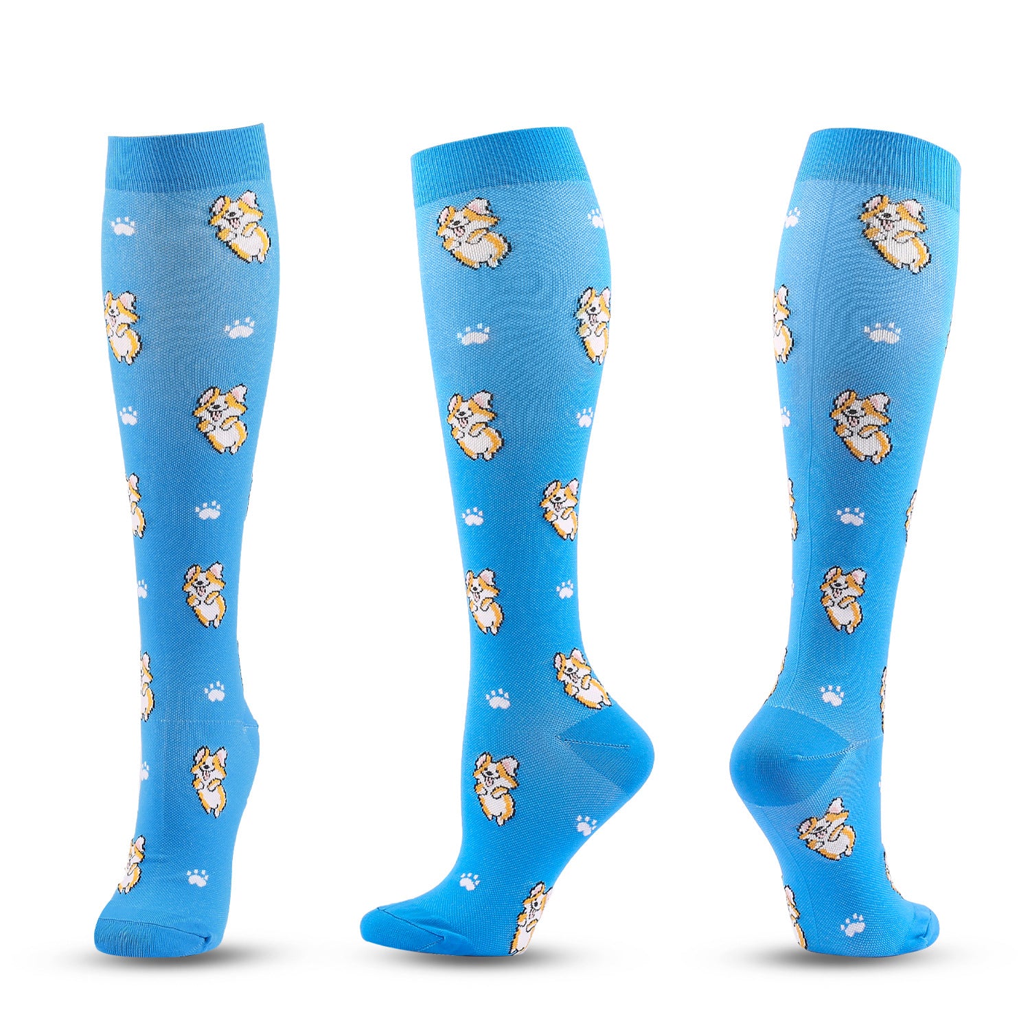 6 Pairs Knee-High Compression Socks Animal Cartoon Pattern Sports Stockings