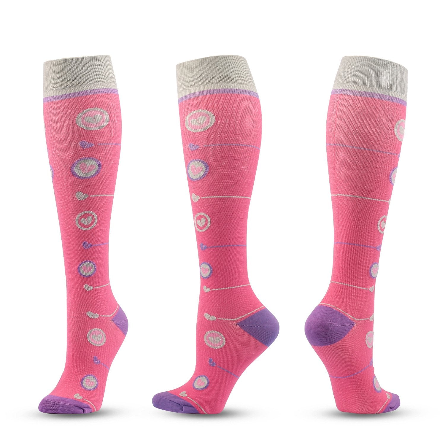 Knee-High Compression Socks Heart Pattern Sports Nylon Color Stockings