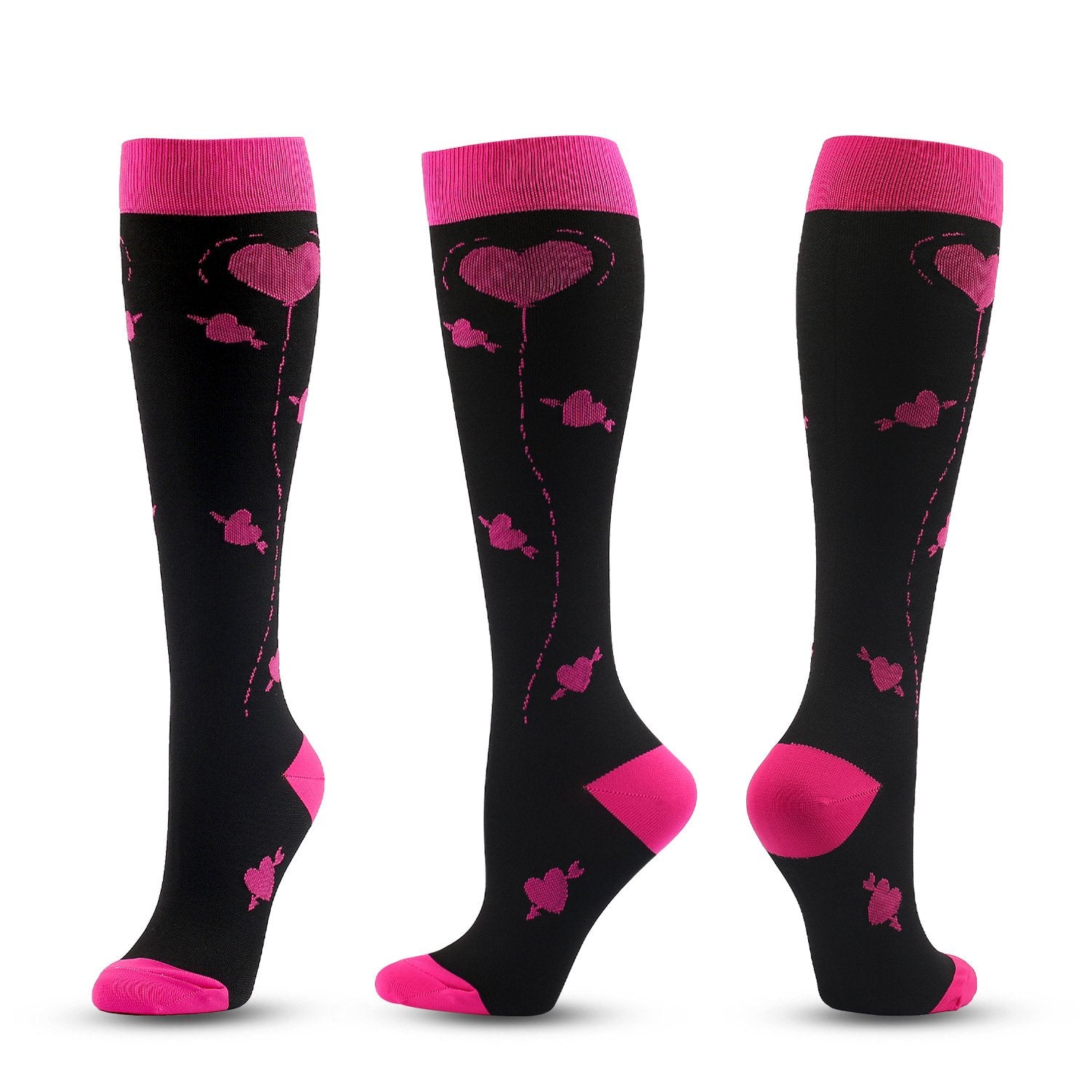 Knee-High Compression Socks Heart Pattern Sports Nylon Color Stockings