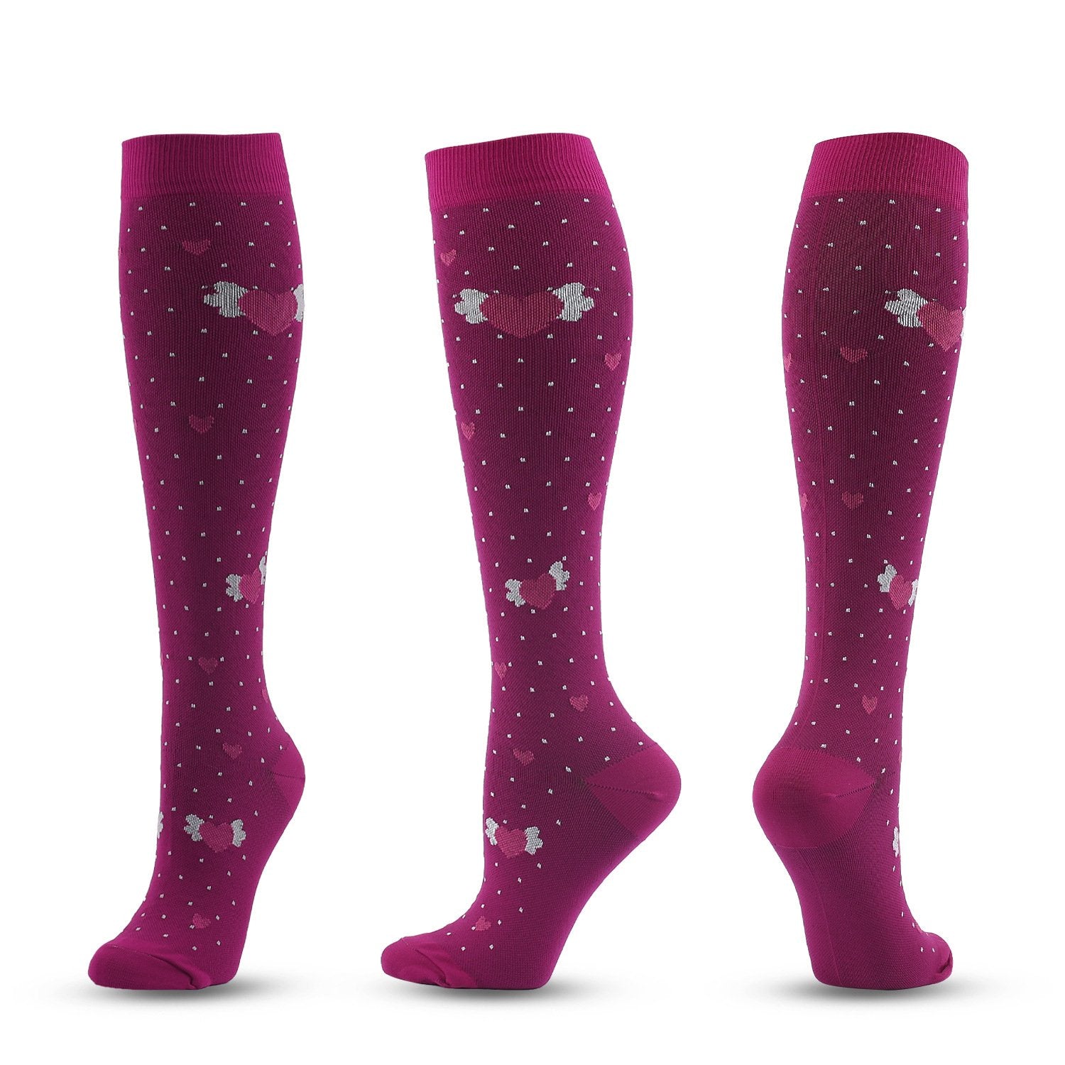 Knee-High Compression Socks Heart Pattern Sports Nylon Color Stockings