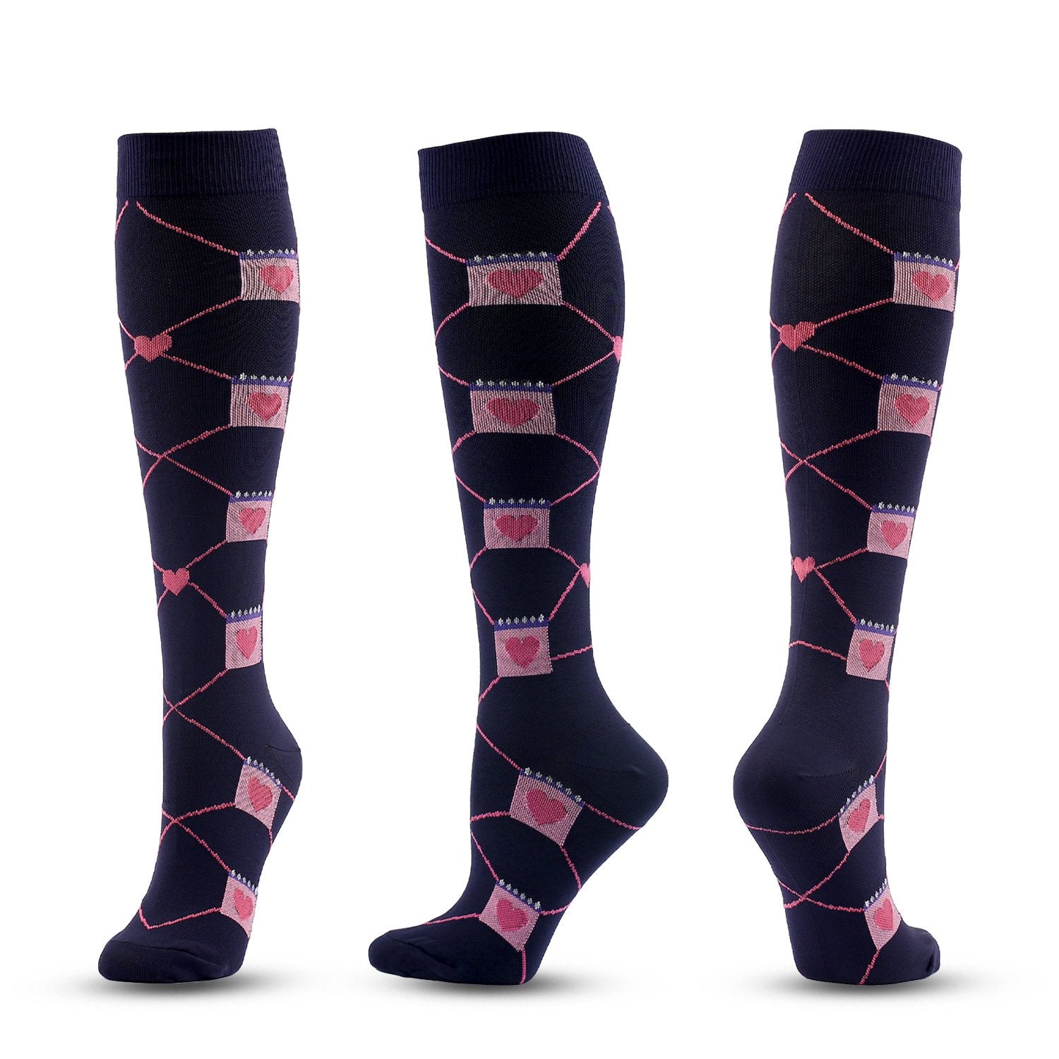 Knee-High Compression Socks Heart Pattern Sports Nylon Color Stockings