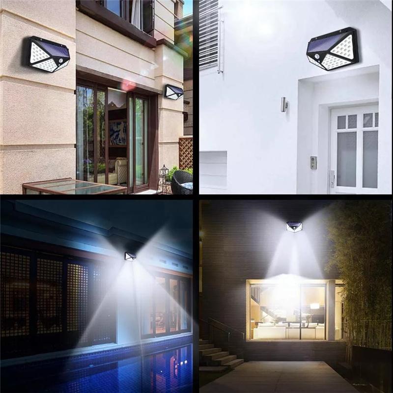 100-LED Solar Lights PIR Motion Sensor Wall Night Light Garden Lamp