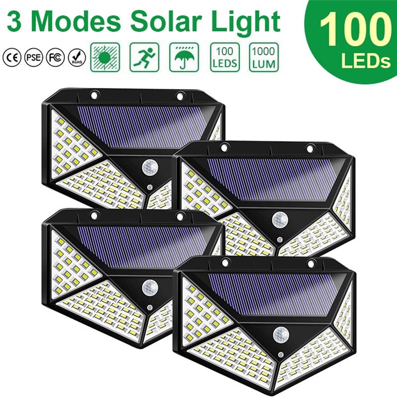 100-LED Solar Lights PIR Motion Sensor Wall Night Light Garden Lamp