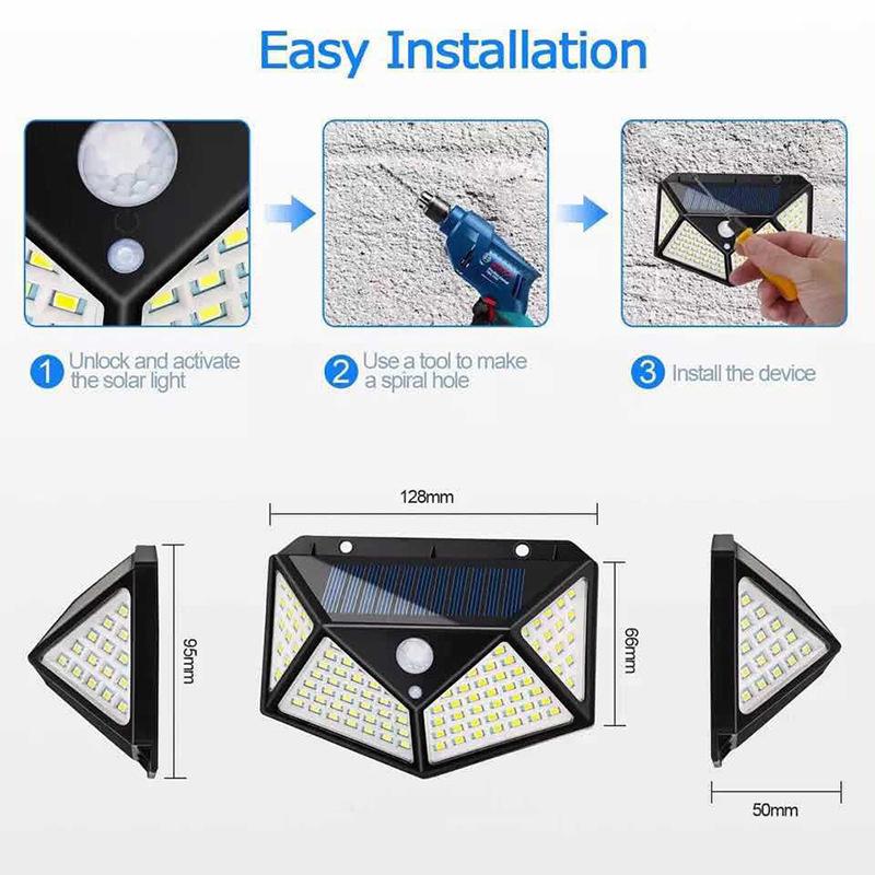 100-LED Solar Lights PIR Motion Sensor Wall Night Light Garden Lamp