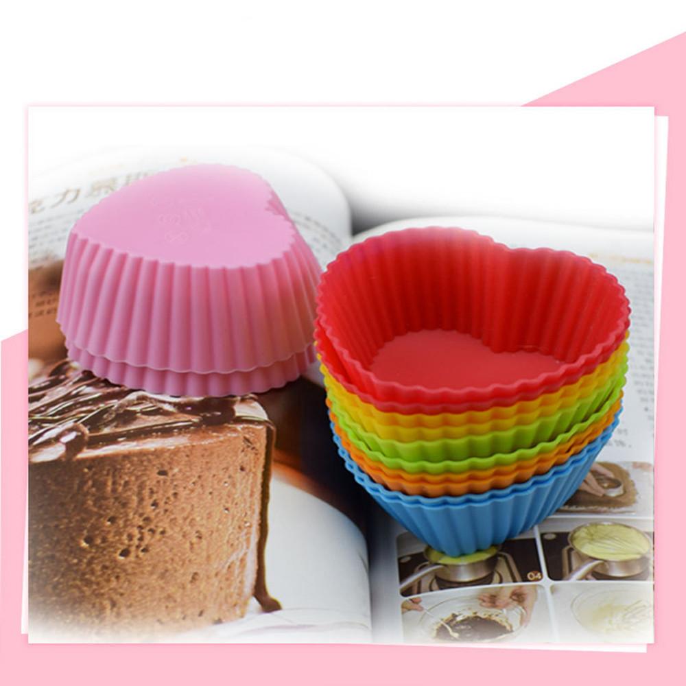 10Pcs Heart Shaped Cupcake Liners Silicone Baking Cups Molds