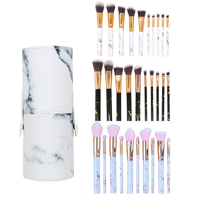 10pcs Premium Marble Texture Synthetic Hair Makeup Brushes Set with Case