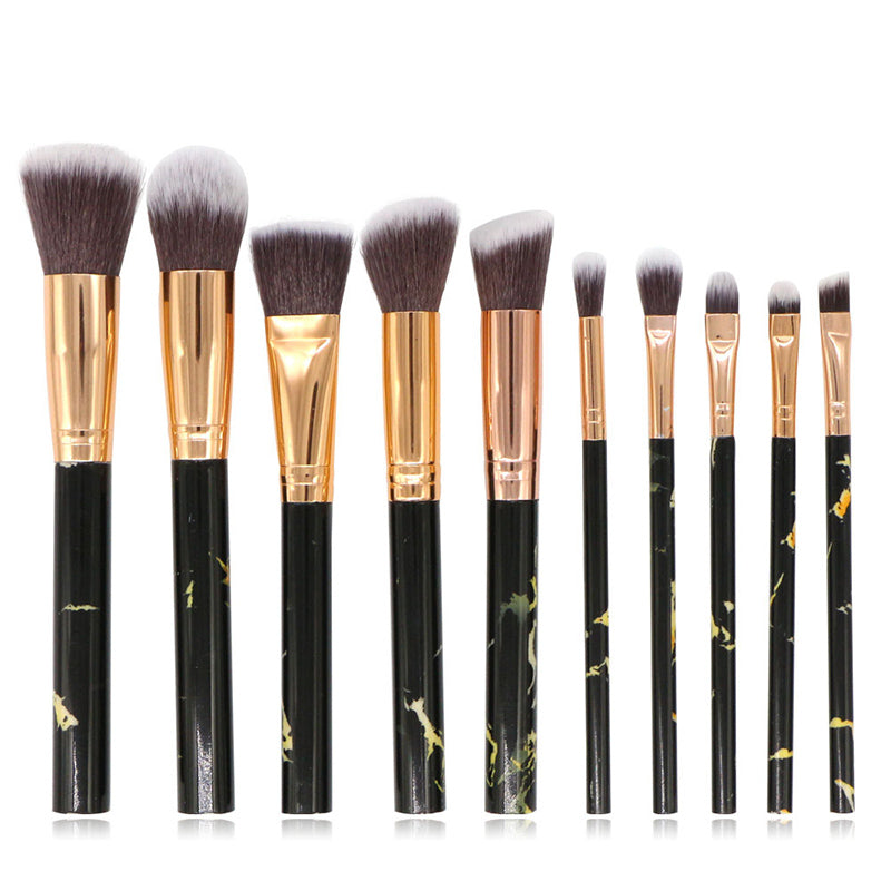 10pcs Premium Marble Texture Synthetic Hair Makeup Brushes Set with Case