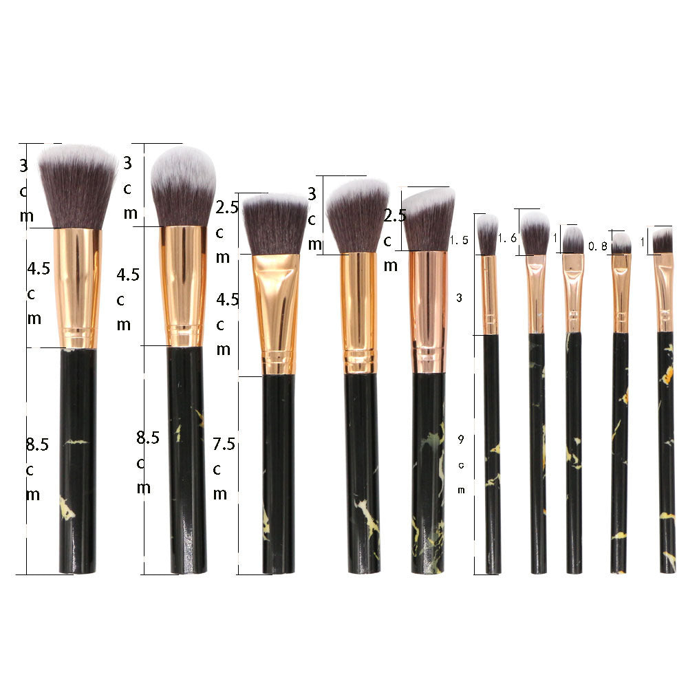 10pcs Premium Marble Texture Synthetic Hair Makeup Brushes Set with Case