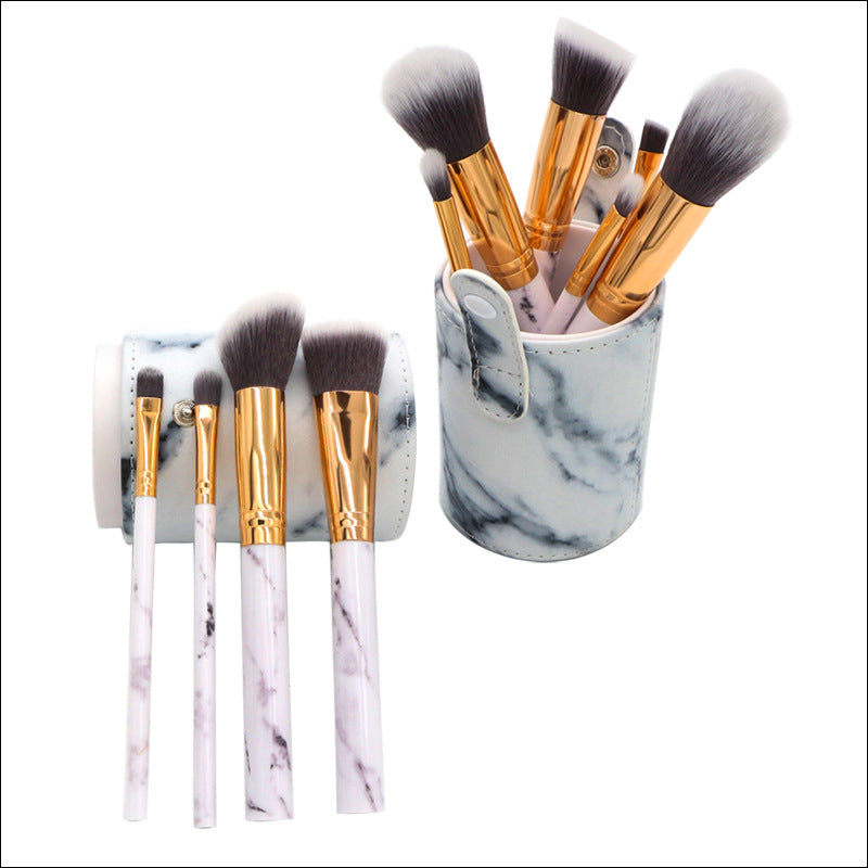 10pcs Premium Marble Texture Synthetic Hair Makeup Brushes Set with Case